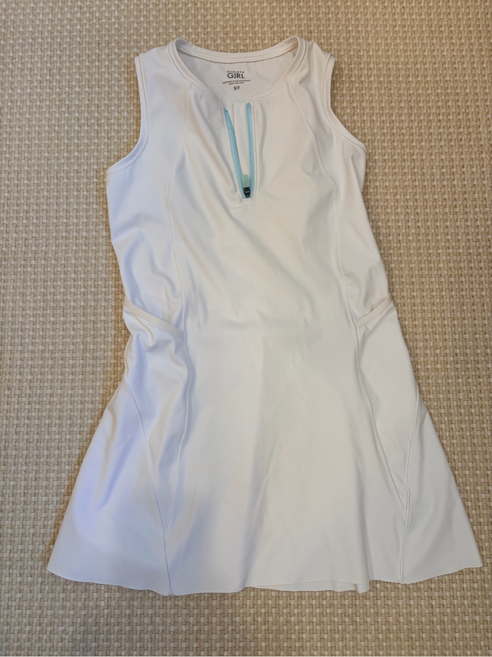 Athleta Girl White Sleeveless Ace Tennis Dress with Light Blue Zip